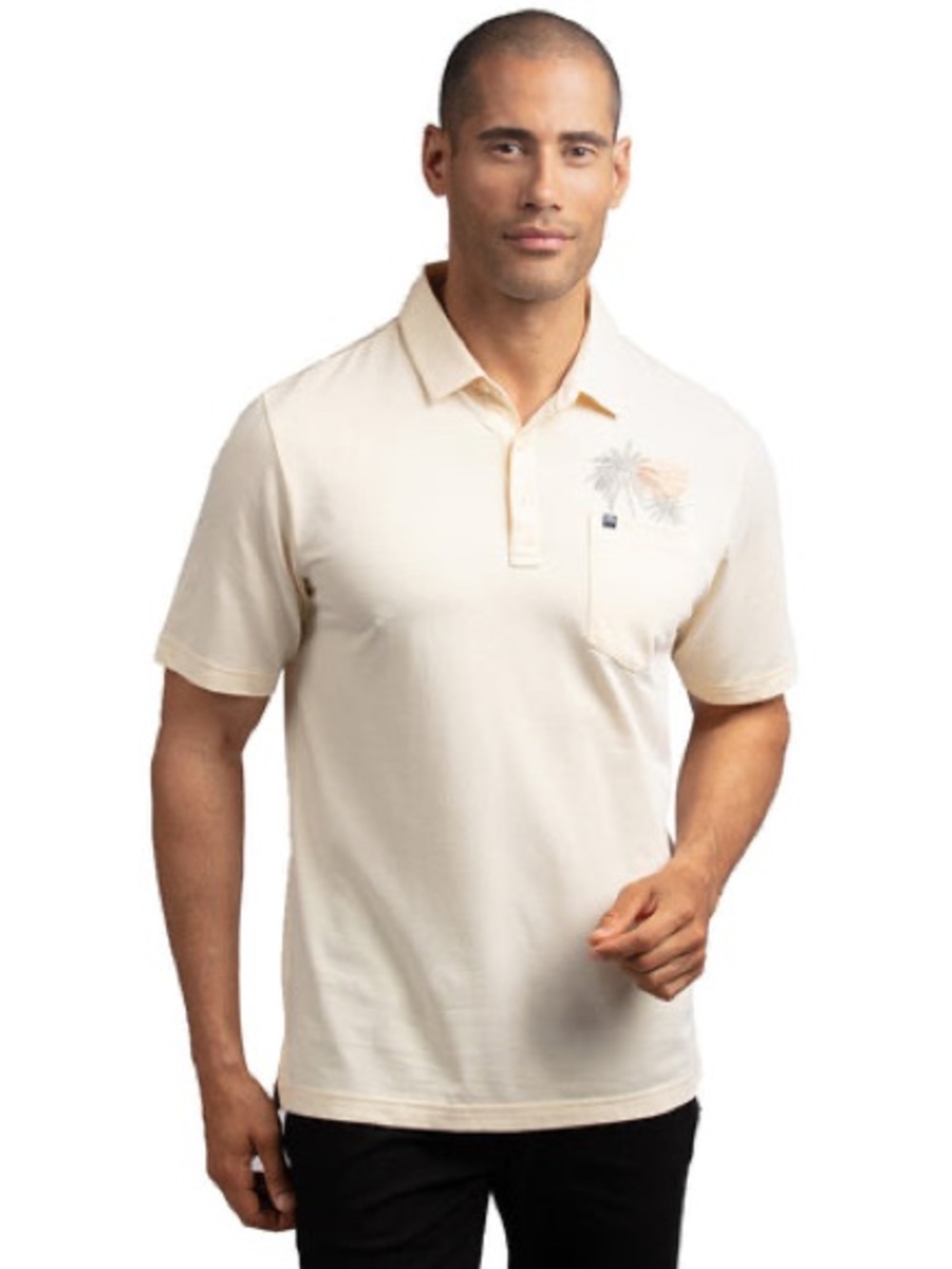Travis Mathew Picnic Men’s Golf Polo Size XXL Butter Yellow  Palm Tree Pocket